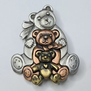 Luca Razza Teddy Bear Three-Tone Color Vintage Brooch Pin
